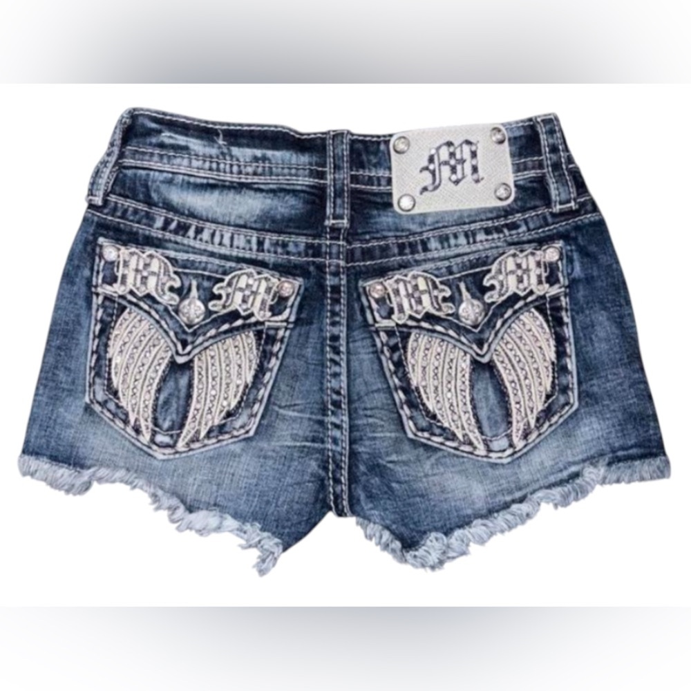 Miss Me Distressed Blue Denim Shorts Size 23 Mid Rise Worn Once